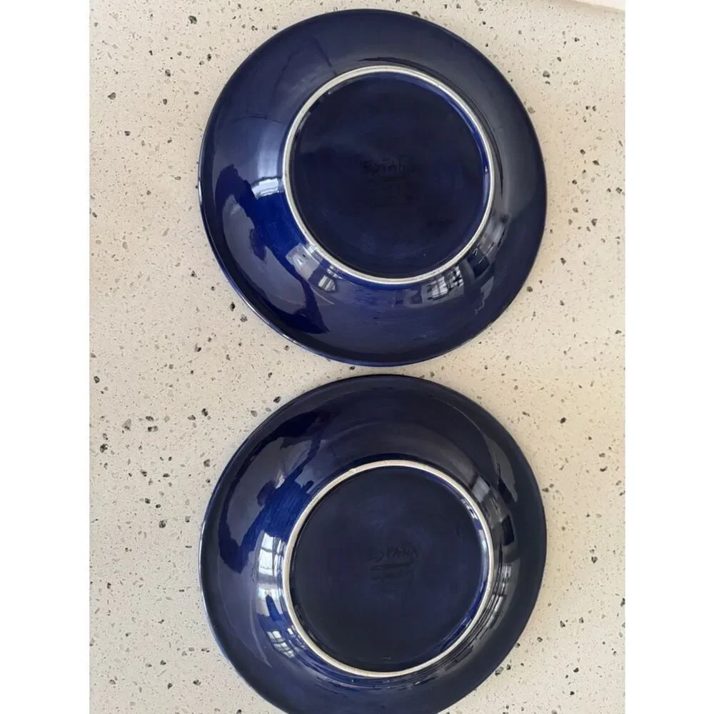 España Hand Painted Collection Blue Ceramic Serving Dinner Plate Lot of 2 Pieces